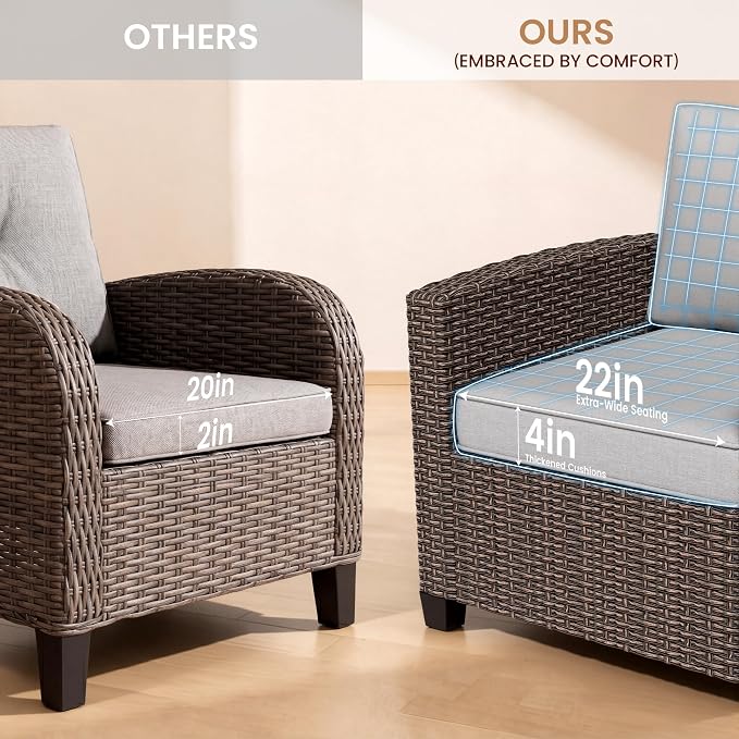 Patio Furniture Set - All-Weather - 4 Piece Wicker Outdoor Patio Conversation Set, Modular Rattan Sectional Sofa for Backyard, Garden, Patio, Poolside