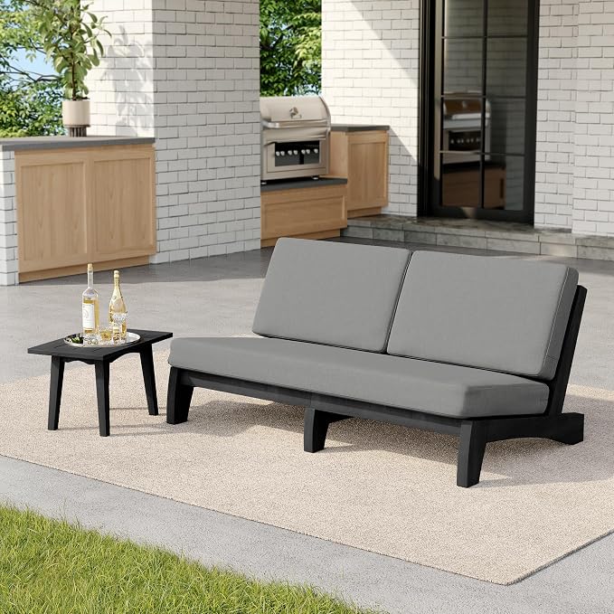 2 Pieces Patio Furniture Sets, All-Weather Outdoor Wood Bistro Set Patio Conversation Side Table Chiars and Patio Loveseat for Balcony, Backyard