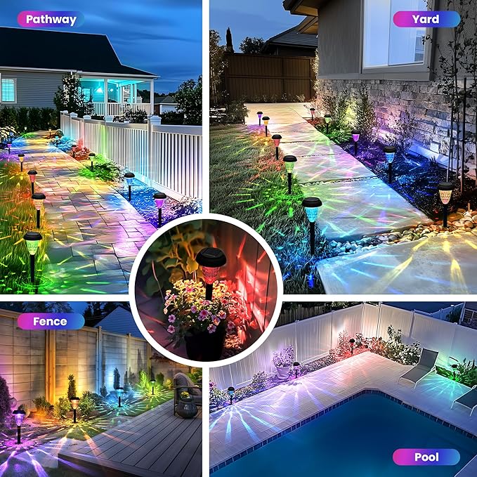 TISEJOY Solar Pathway Lights Outdoor Waterproof 8 Pack Color Changing Garden Light for Yard Patio Driveway Walkway Lawn Landscape Lighting for Outdoor Decor