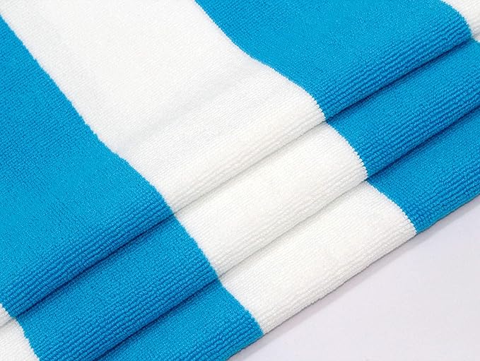COTTON CRAFT Pool Lounge Chair Cover - 2 Pack - Chaise Beach Picnic Spa Towel - Cabana Stripe - Soft Premium Ringspun Terry Cotton - Oversized - 32 inch Wide x 82 inch Long with 7 inch Pocket – Aqua