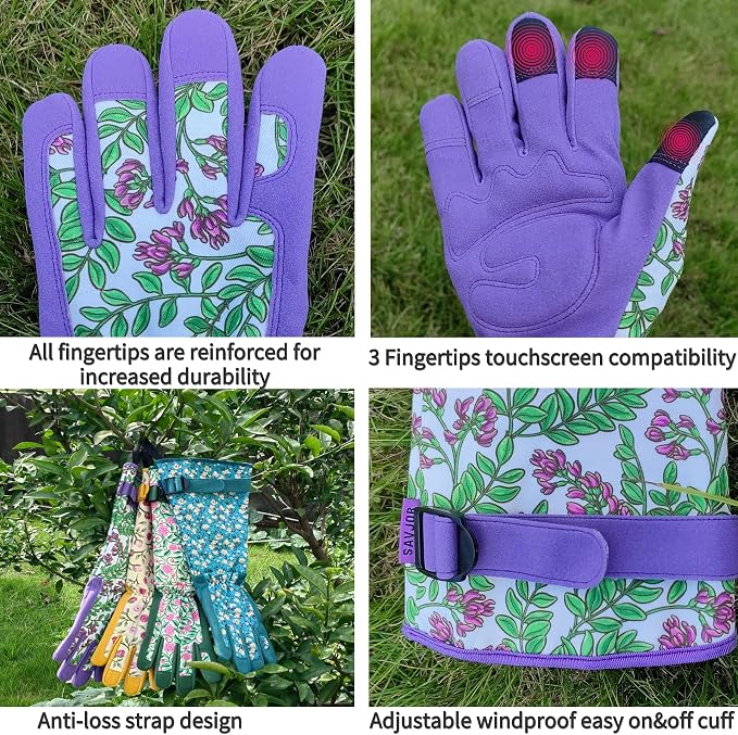 Thornproof Rose&Cactus Gardening Gloves,Gauntlet Garden Glove,Gifts | Canvas,Cute Floral Pattern,Leather Palm,Touchscreen,Durable Material,Garden Gift,Men&Women,Machine Washable,Adjustable Cuff