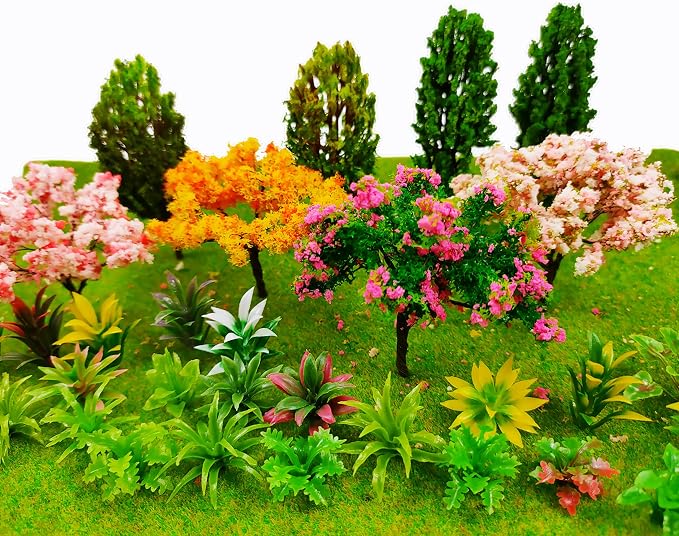 MOMOONNON 28 Pcs Miniature Fairy Garden Tree Plant Ornament, Mixed Model Trees 1-3 Inches, Miniature Dollhouse Pots Decor Moss Bonsai Micro Landscape DIY Craft Garden Ornament