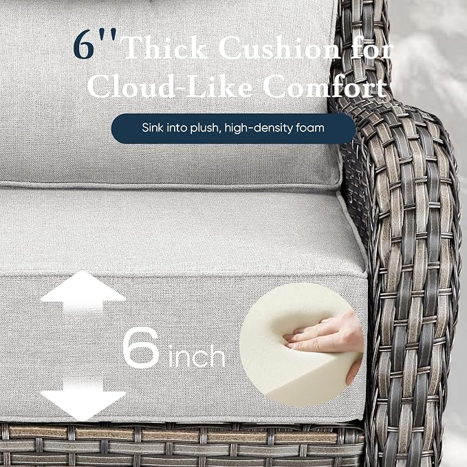 Belord Luxury 6" Thick Cushioned Outdoor Swivel Rocker Patio Chairs with Side Table, High Back Wicker Furniture Set with Ergonomic Zone Back, Conversation Glider Set for Deck Porch - Grey+Beige