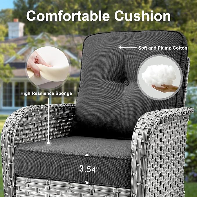 Outdoor Patio Furniture Sets,9 PCS Patio Conversation Set Outside Rattan Sectional Sofa with 42 in Fire Pit Table Wicker Rocking Chair Coffee Table Fit Backyard Porch Garden Poolside Balcony