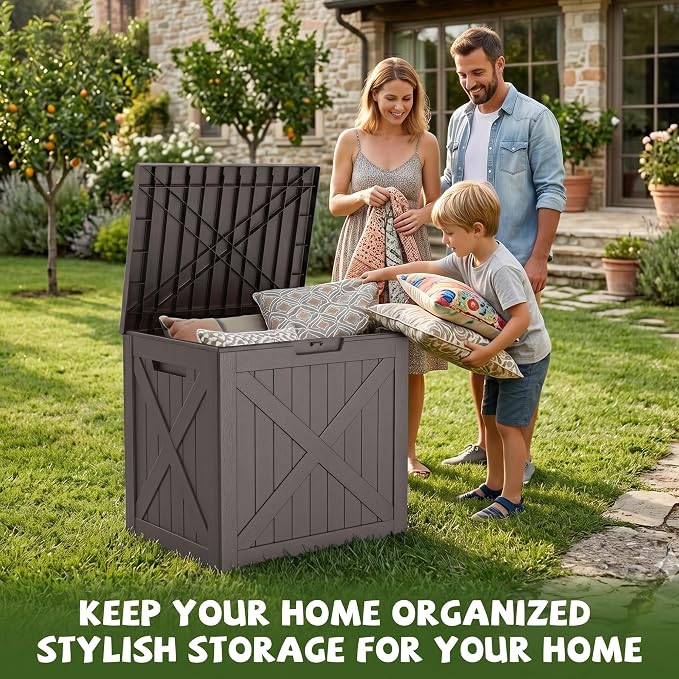 40 Gallon Waterproof Resin Deck Box, Outdoor Lockable Toy Storage Box Container for Patio Cushions Garden Tools, Delivery Box, Grey