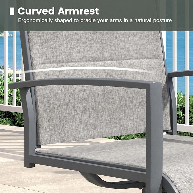 Outdoor Dining Set for 2, 18.1" Metal Square Outdoor Side Table and Padded Textilene Patio Swivel Chairs, 3 Pieces Patio Side Table and Chairs Set for Garden Backyard, Grey and Black