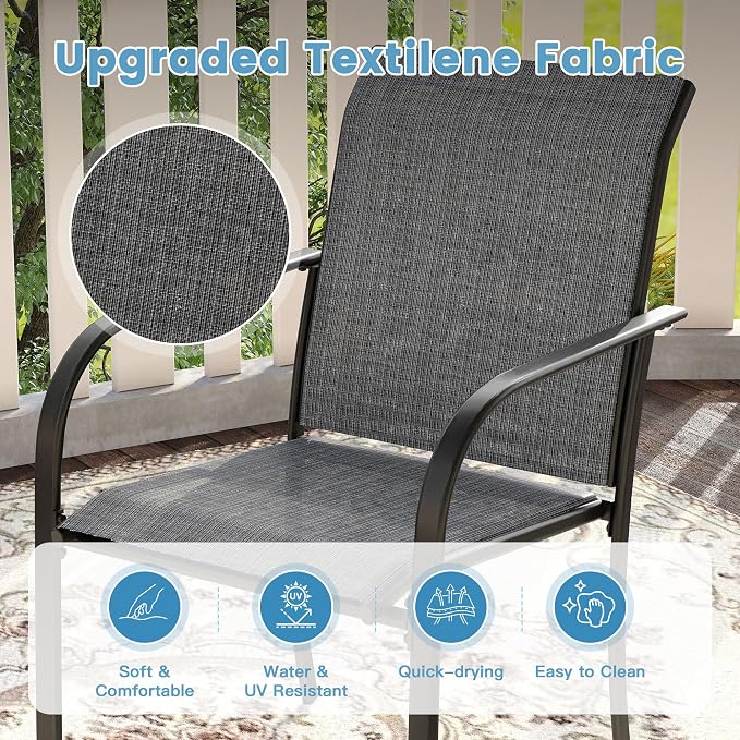 DIFY Patio Dining Set for 10, 11 Piece Outdoor Table and Chairs Set, 63" Grey Wood-Like Round Metal Patio Dining Table and Grey Textilene Stackable Patio Chairs, for Backyard Garden Poolside