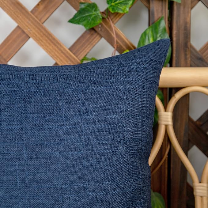 Kevin Textile Outdoor Waterproof 22”x22” Pillow Covers 2 Pack, Blue | Water Resistant, Soft Faux Linen-cotton Yarn-dyed Woven Texture Throw Pillow Covers for Tent Patio Garden Couch Sofa