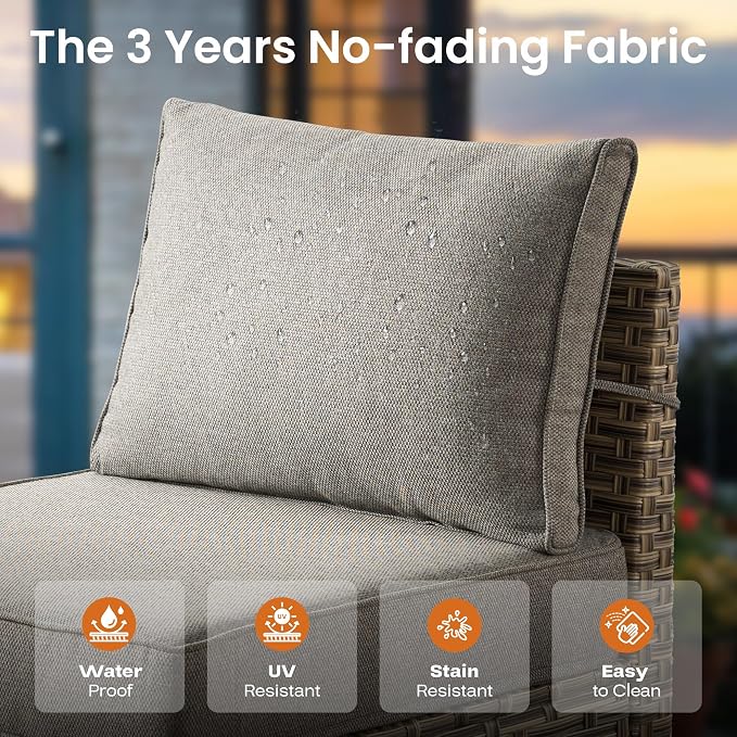 ovios 9 Piece Patio Sectional Furniture with Swivel Rocking Chairs, Rattan Wicker Coversation Couch Set, Outdoor Sofa Set for Outside Porch Balcony Backyard Pool, Dark Grey