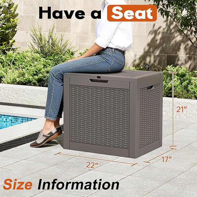 Outdoor Storage Box, Resin Deck Boxes Indoor and outdoor, Waterproof Storage Box Lockable Lid (Grey, 35 Gallon-2 Pack)