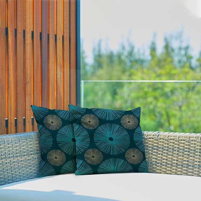 Covers & All Outdoor Square Throw Pillow Cover with Zipper - for Patio Furniture Sofa, Car, Bed UV Resistant Durable Polyester Cushion Case for Home Décor. (16" X 16", Design 03)