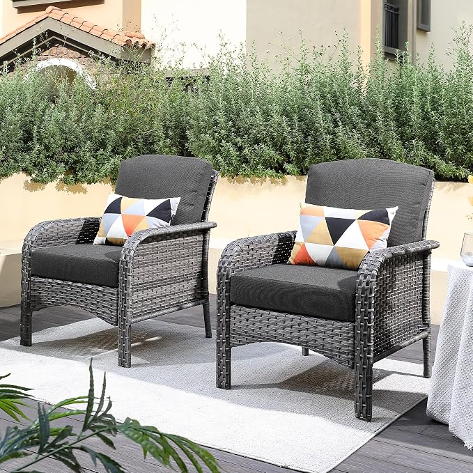 CAODOC 2 Pack Wicker Patio Furniture Chairs,Outdoor Rattan Chairs with Armrest Support 250 lb