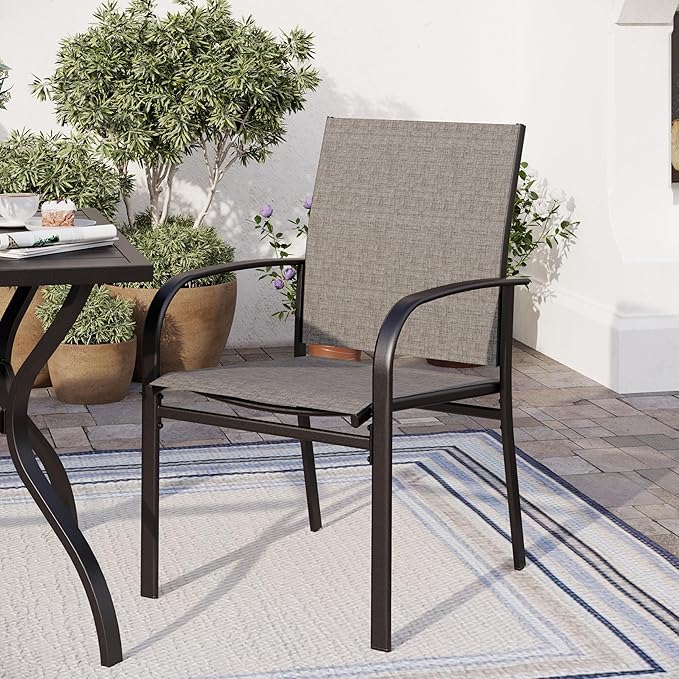 SUNSHINE VALLEY Patio Dining Set for 8, 60" x 60" Square Metal Table with Umbrella Hole, 8 x Stable Brown Dining Chairs, Outdoor Table and Chairs Set for Lawn Backyard and Deck
