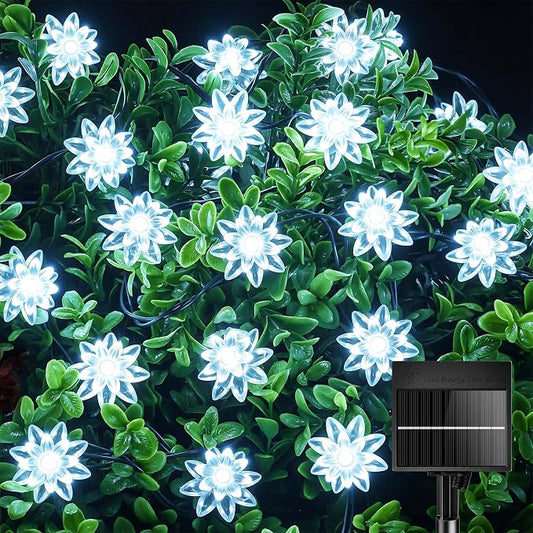 Brightown 50 LED Flower Solar String Lights Outdoor Waterproof, White | Solar Powered Fairy Lights with 8 Modes for Garden Yard Fence Patio Christmas Balcony Holiday Party Decor