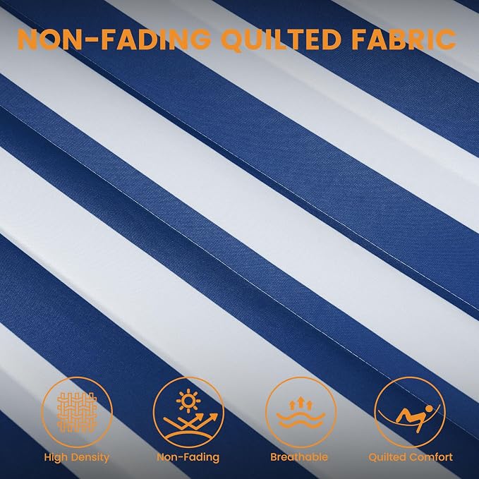 Lazy Daze Hammocks 12FT Quilted Fabric Double Hammock with Spreader Bars and Detachable Pillow, 2 Person, 450lbs Capacity, Blue White
