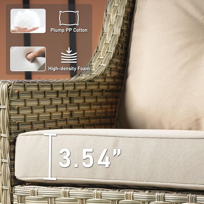 HOOOWOOO Patio Couch,Outdoor Wicker 3 Seater Sofa,All Weather Resistant High Back Rattan Deck Matching Furniture(Beige Tan)