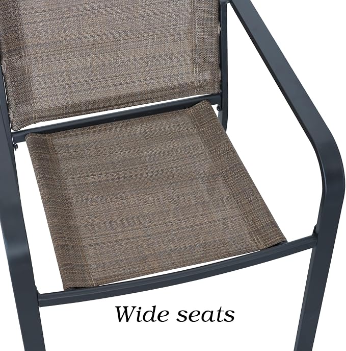 Anmutig Outdoor Bistro Set for 2, Stackable Chairs & Metal Table, Brown | Weather-Resistant Textilene, Black Powder-Coated Steel Frame, Storage Shelf, Easy Assembly, Balcony, Deck, Poolside Use