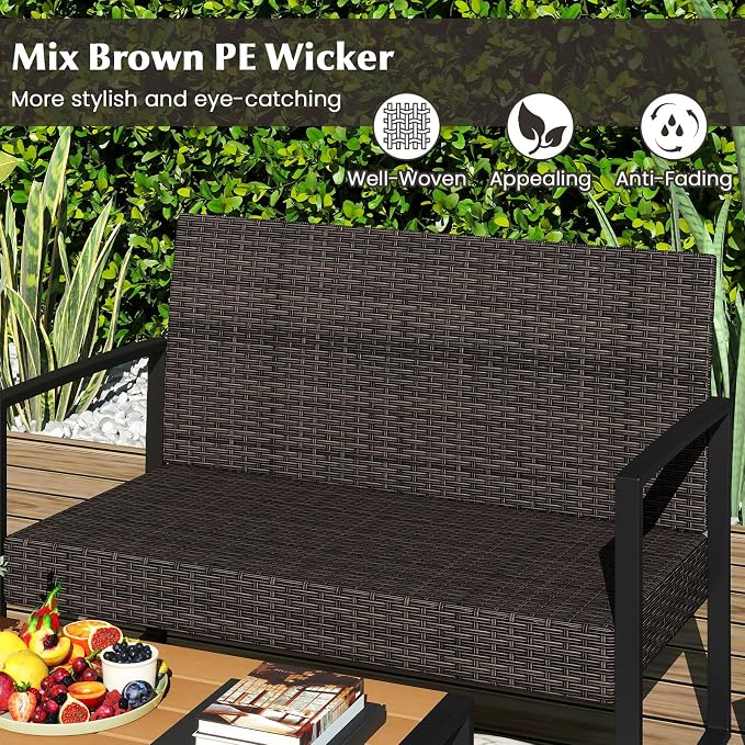 Tangkula 8 Pieces Patio Furniture Set, Outdoor Rattan Conversation Set w/Cushioned Chairs & Wood Plastic Coffee Table, Wicker Sectional Seating Furniture for Backyard, Poolside, Porch (Off White,2)