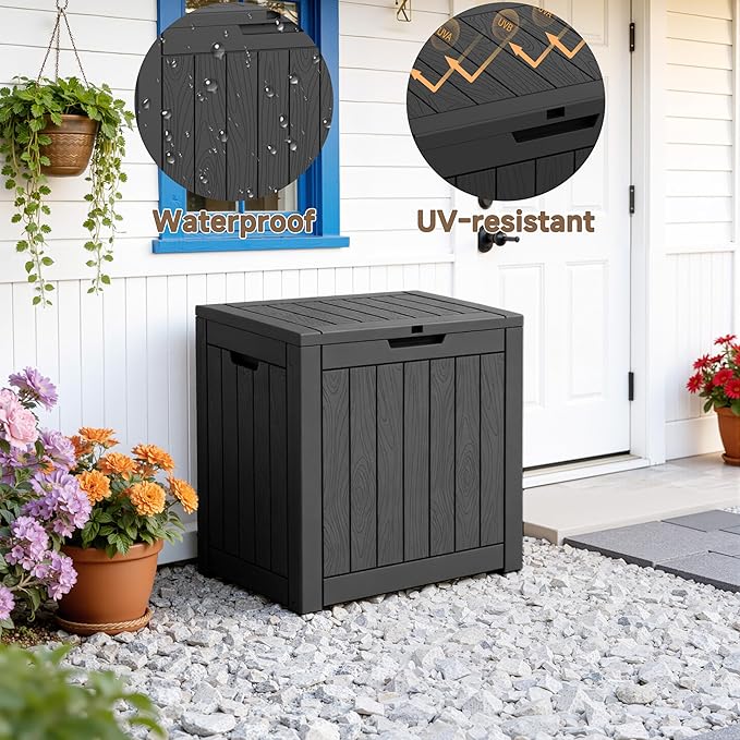 Deck Box Large Outdoor Storage for Patio Furniture,Outdoor Cushions,Garden Tools and Pool Supplies,Waterproof,Resin,Lockable (Black, 37 Gallon)