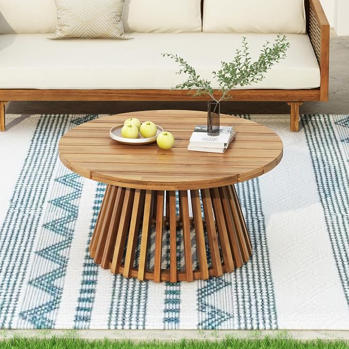 Christopher Knight Home Claremont Patio Sofa and Coffee Table Set, 2 Piece Outdoor Patio Furniture Set with Cushion, Acacia Wood 3 Seater Outdoor Sofa Daybed and Coffee Table Set, Teak+Beige
