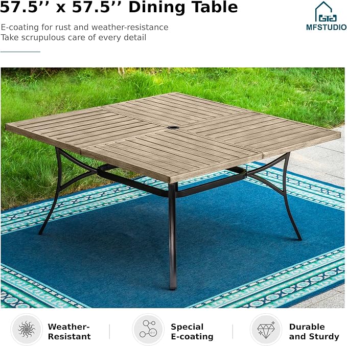 MFSTUDIO Outdoor Dining Set for 8, Patio Table and Chairs Set with Umbrella Hole, 9 Piece Metal Patio Furniture Set for Deck Backyard Poolside Garden