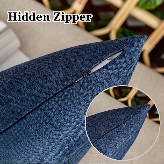 Kevin Textile Outdoor Waterproof 22”x22” Pillow Covers 2 Pack, Blue | Water Resistant, Soft Faux Linen-cotton Yarn-dyed Woven Texture Throw Pillow Covers for Tent Patio Garden Couch Sofa