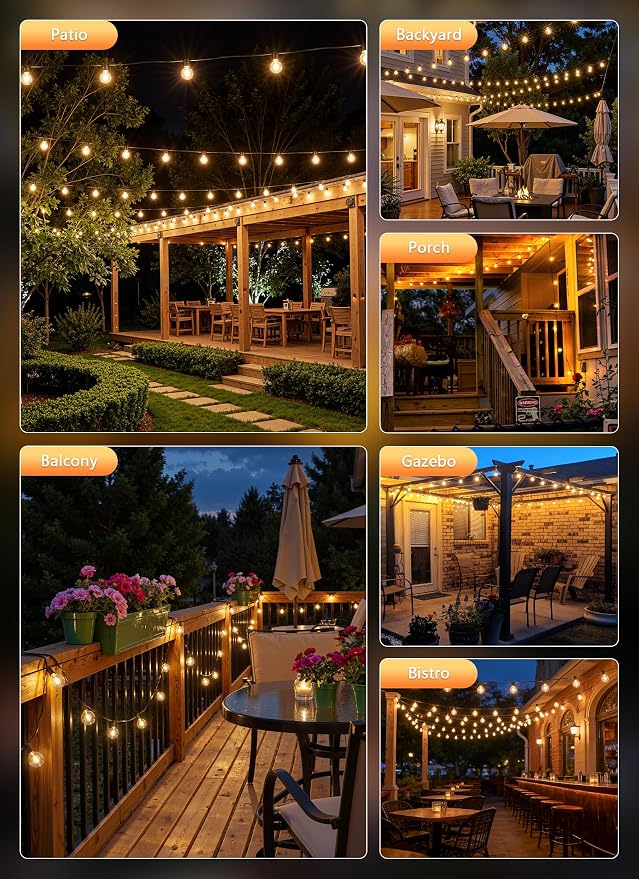 Brightown Outdoor String Lights, 74FT Shatterproof LED Patio Lights with 22 Dimmable Plastic G40 Bulbs, 2700K Waterproof Connectable Hanging String for Backyard, Cafe, Porch, Deck, Home Decor