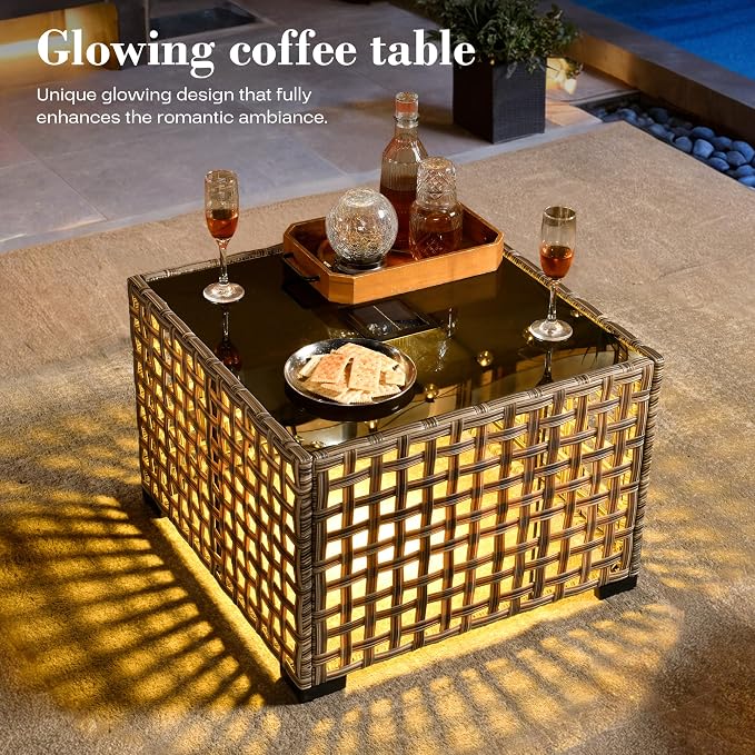ovios 4 Piece Outdoor Patio Furniture with 3 Seat Sofa,Rattan Wicker Coversation Set with High Back,Sectional Single Sofa with Ottoman for Outside Porch Balcony Backyard Pool, Orange