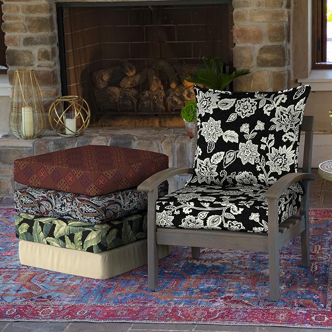 Arden Deep Seat Outdoor Chair Cushion Set (4-Pack), 24 in x 24 in, Weather-Proof, Rain-Proof, Fade Resistant Patio Cushion Set for Chair, Sofa, and Couch Ashland Black Jacobean | Outdoor Sofa, Couch, Conversation Set, Weather-Proof, Rain-Proof, Fade Re...