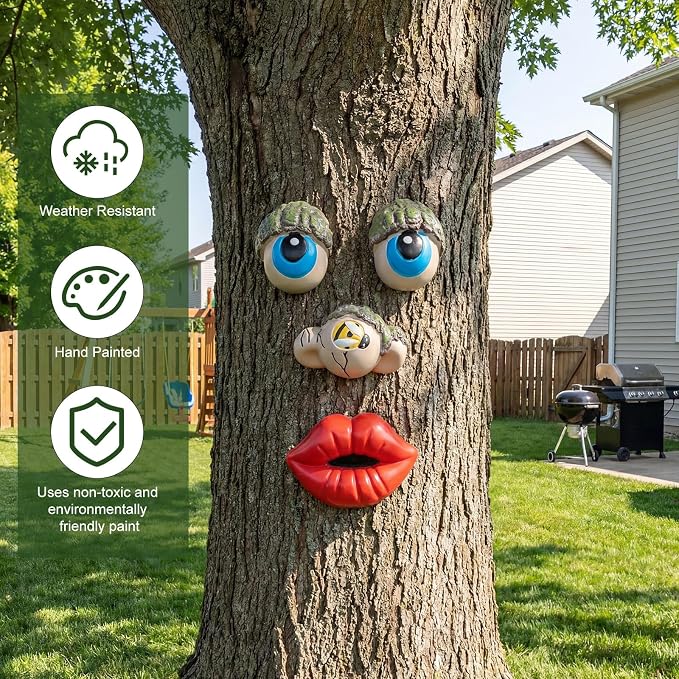 Hollowfly Tree Face Decor Outdoor Tree Faces Trees Yard Art Statues Garden Cute Funny Creative Decoration for Indoors Outdoor Garden Decoration(Funny Style)