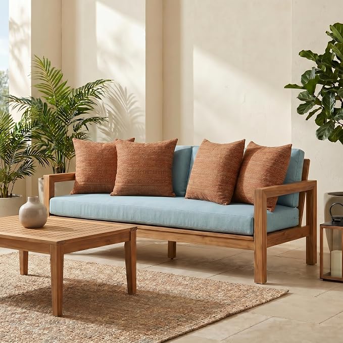 RSH DECOR: Sunbrella Square Throw Pillows Set of 4 | 24" x 24" | Water and Fade-Resistant Performance Fabric | Outdoor Pillow Covers with Down-Alternative Inserts | Made in USA (Simone Sinnabar)