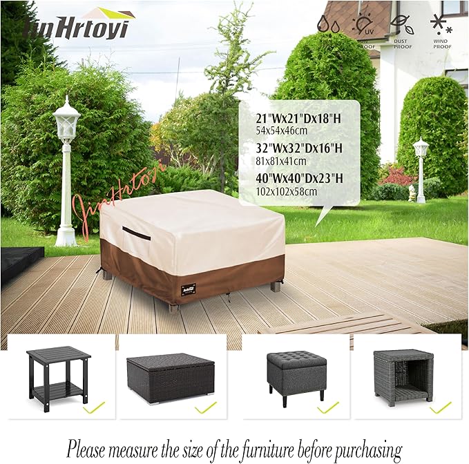 JinHrtoyi Patio Square Table Cover,32Wx32Dx16H Inches 100% Waterproof Heavy Duty Outdoor Coffee Table Cover,Beige&Brown Modern Style Outdoor Furniture Covers