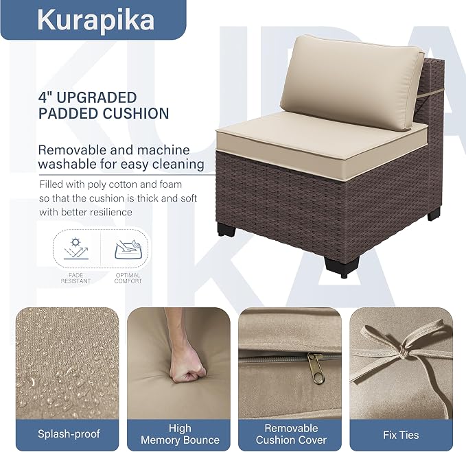 Kurapika 12 Pieces Patio Furniture Set, Rattan Wicker Sofa Set, Outdoor Conversation Sets w/Swivel Rocking Chairs Patio Sectional Sofa w/4 Inch Cushion, Sand
