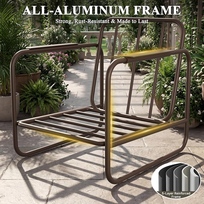 3-Piece Aluminum Outdoor Conversation Set, Modern Deep Seating Chairs with Thick Cushions & Coffee Table, Weather-Resistant for Garden, Porch, Deck, Balcony