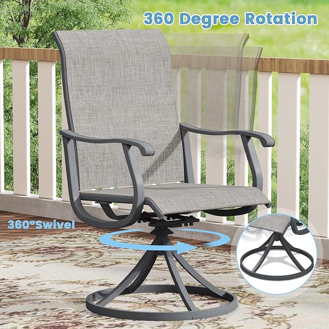 DIFY 5 Pieces Outdoor Patio Dining Set, 4 Grey Textilene Swivel Dining Chairs and 40.6" Grey Round Metal Dining Table, Outdoor Table and Chairs