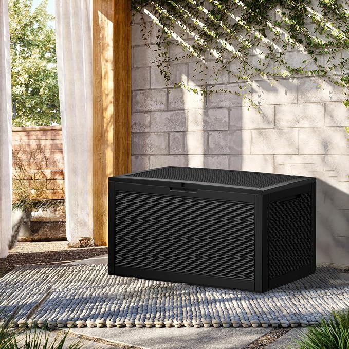 TARKARI 100 Gallon Outdoor Storage Box Waterproof, Resin Deck Boxes with Lockable Lid & UV-Resistant for Patio, Pool, Garden Furniture Cushions & Accessories, Black