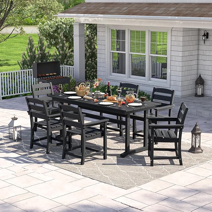 nalone Patio Dining Chairs Set of 2, HDPE Outdoor Dining Chairs with Backrest & Armrest, Patio Furniture Chairs for Garden,Backyard,Lawn (Black, 2 Chairs)