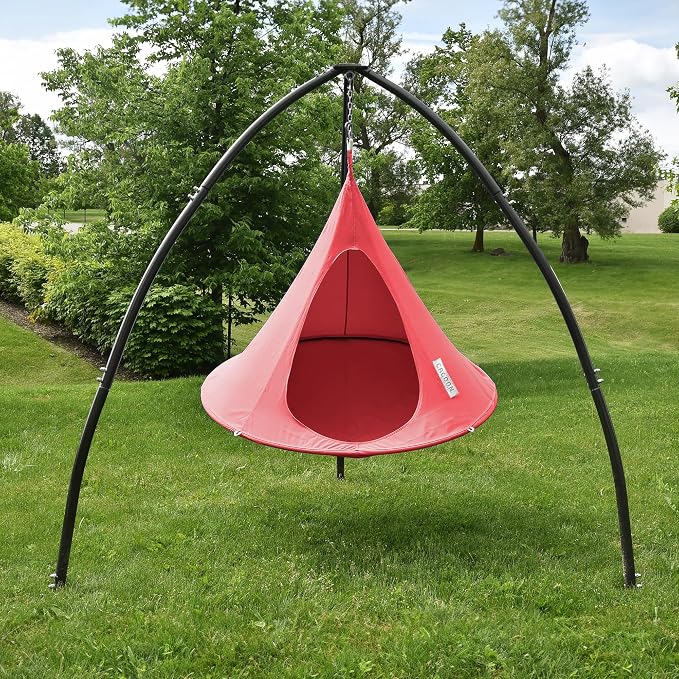Single Cacoon Hanging Chair – Cozy Indoor/Outdoor Hammock with Polyester Canvas, 440 lb Capacity, Includes 18ft Rope & Carabiner (Bonfire Red)