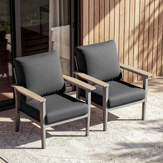 Aluminum Outdoor Patio Furniture Set, 2-Piece Outdoor Sofa with 5.1" Thick Cushions, Outdoor Couch for Balcony, Porch, Dark Gray