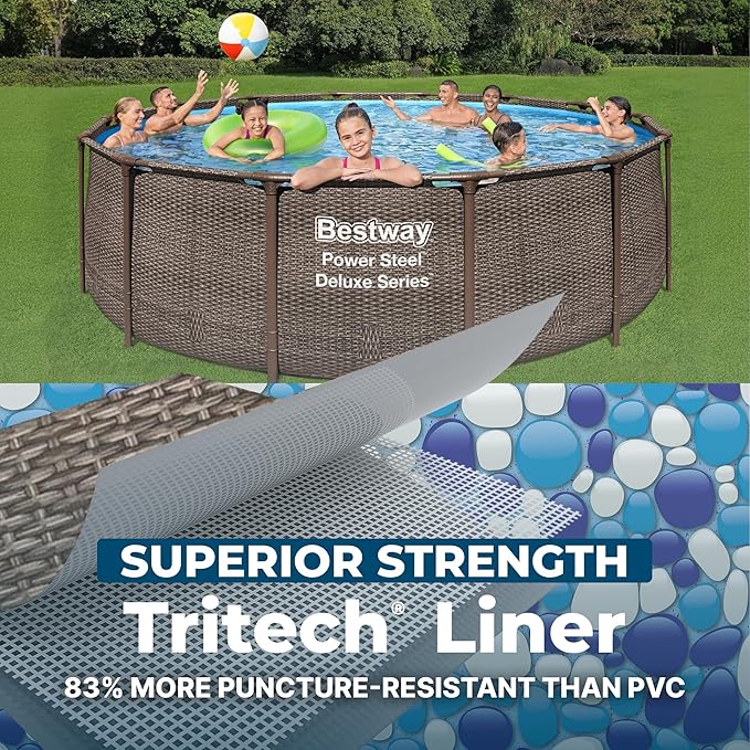 Bestway Power Steel 14’ x 42” Above Ground Pool, Round Metal Frame Outdoor Swimming Pool Set with Filter Pump, Ladder, and Cover, Brown