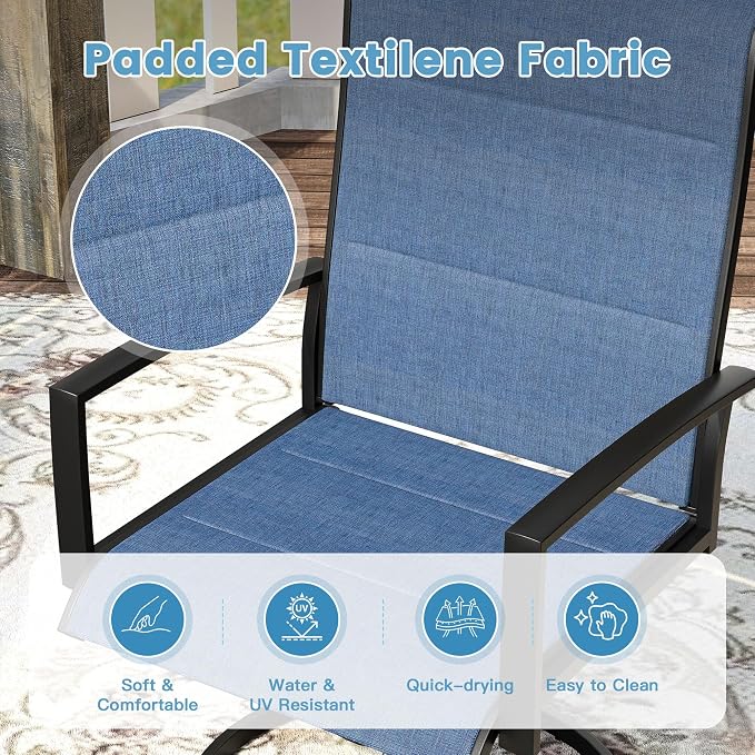 DIFY 9 Piece Outdoor Dining Set, Metal Patio Table and Chairs Set, 63" Black Round Dining Table & 8 Blue Padded Textilene Swivel Patio Chairs, Outdoor Furniture Set for Garden Backyard Porch