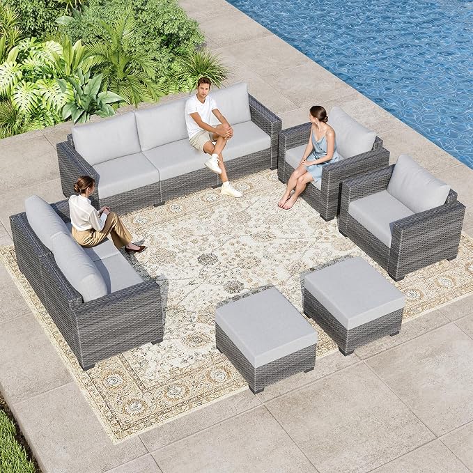 WACASA 5 Piece Patio Furniture Set with Cushions, Outdoor Rattan Sectional Sofa Conversation Set with Washable Covers, Garden & Poolside All-Weather Patio Couch Set