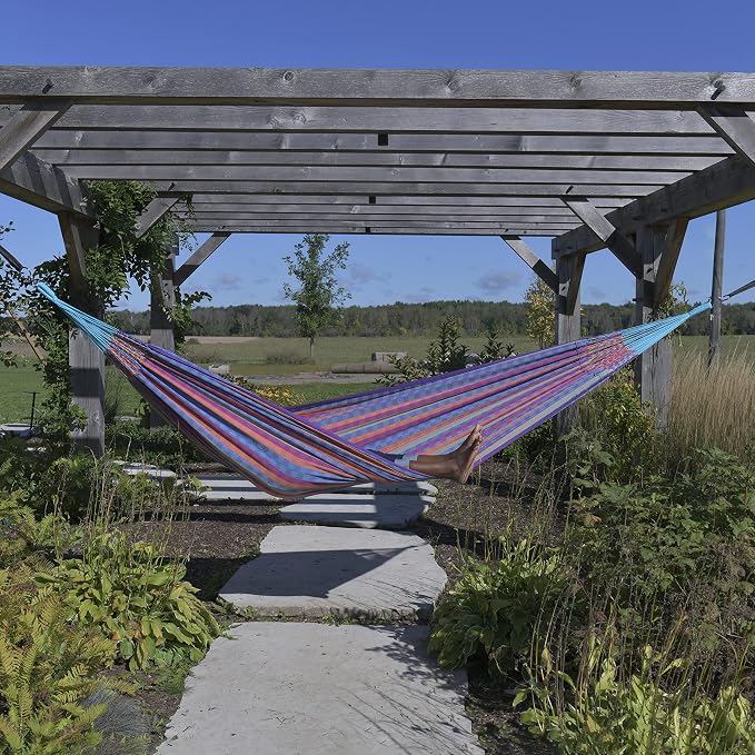 Vivere Latin Hammock Collection – Vibrant 100% Cotton Double Hammock, Supports 2 Adults - 450 lb Capacity (Bella Vida)