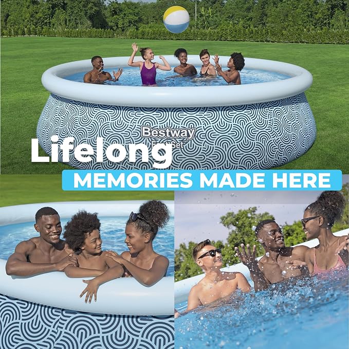 Bestway Fast Set 15' x 42" Above Ground Pool, Round Inflatable Ring Top Outdoor Swimming Pool Set with Filter Pump & Type III A/C Cartridge
