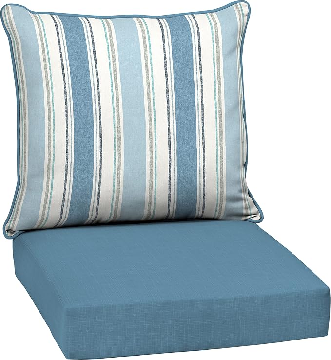 Arden Outdoor Deep Seat Cushion Set, 24x24, French Blue Stripe
