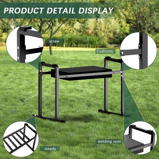 Garden Kneeler and Seat, 10.2" Stable and Save Anti-Tipping with Handle | Multifunctional Gardening Stool for Seniors Kneeler Bench, Gardening Gifts for Women, Seniors Grandparents, Black