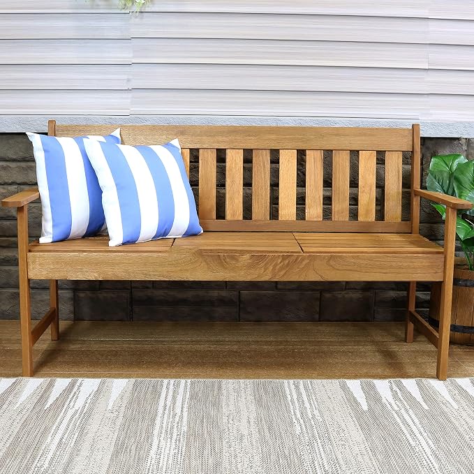 Sunnydaze Indoor and Outdoor Decorative Throw Pillows Set of 2 with Zipper Closures and Inserts - 17-Inch Square Patio Furniture Accents - Weather-Resistant Polyester - Beach-Bound Stripe