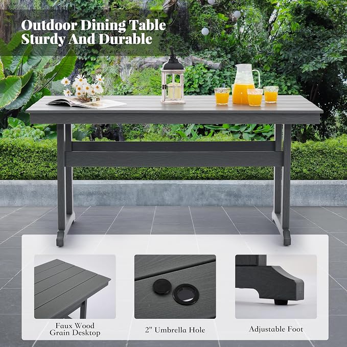 HDPE Dining Table Set for 10,12-Piece Outdoor Table and Chairs Include 10 Dining Chairs and 2 Pcs 62.5" Patio Dining Table with Umbrella Hole (Gray)