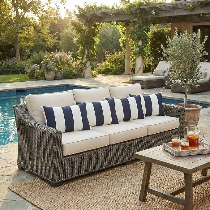 RSH DECOR: Designer Select Sunbrella Lumbar Throw Pillows Set of 4 | 20" x 12" | Water and Fade-Resistant Performance Fabric | Indoor Outdoor Accent Pillows | Made in USA (Cabana Midnight)