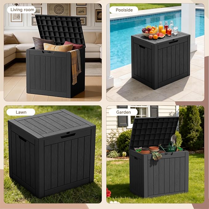 Deck Box Large Outdoor Storage for Patio Furniture,Outdoor Cushions,Garden Tools and Pool Supplies,Waterproof,Resin,Lockable (Black, 37 Gallon)